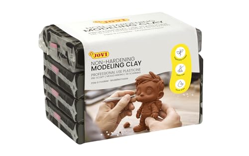 Jovi - Non-Hardening Pre-Sculpt Clay, 4 Black Bars, 0.77 lb Each | Total of 3 lb, Professional Arts and Crafts Non-Toxic and Gluten Free plasticine - color: Black