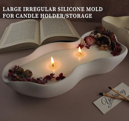 Wehous Large Candle Holder Silicone Molds, Irregular Candle Vessels Bowl Container Resin Concrete Mold, Silicone Molds for Epoxy Resin, Plant Pot Trinket Candy Storage Tray Cement Mould Art Craft - color: Wave Bowl