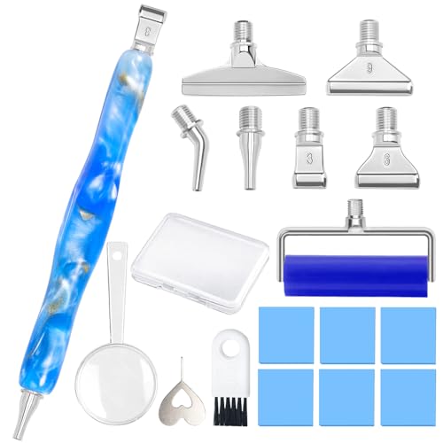 Praise V Do Diamond Painting Art Drill Bead Dot Pick Pen Kit with Screw Stainless Steel Metal Tips Nibs Placers Roller Tool Accessories Ergonomic Stylus for 5D Diamond Paint Nail Art Blue Gold White - color: BlueGoldWhite-Silver Metal