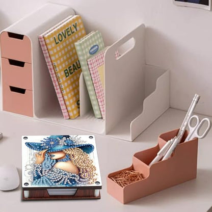 JISHSHAY 2 PCS Diamond Art Note Box Beautiful Woman Diamond Painting Note Pad Holder Gem Painting Gem Art Memo Pad Holder Mosaic Kits for Adults Embroidery Kit Memo Boxes, Contains 120 Sheets of Paper - color: Woman 2