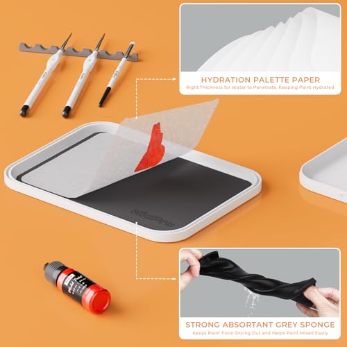Nicpro Miniature Painting Kit with Wet Palette & 11PCS Detail Paint Brushes Drybrush, 100PCS Wet Pallet Paper, 4PCS Sponge, Brush Holder Mixing Paint Saver Palette for Miniature Model Painting - color: White