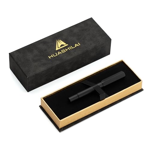 Luxury Solid Brass Fountain Pen Set for Writing & Calligraphy - Choose Antique or Matte Black Finish. Includes 10 Ink Cartridges & Premium Gift Box (Extra Fine Nib, Matte Black) - color: Matte Black, style: Extra Fine Nib