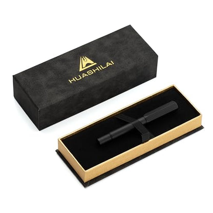 Luxury Solid Brass Fountain Pen Set for Writing & Calligraphy - Choose Antique or Matte Black Finish. Includes 10 Ink Cartridges & Premium Gift Box (Extra Fine Nib, Matte Black) - color: Matte Black, style: Extra Fine Nib