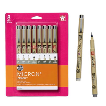 SAKURA Pigma Micron Fineliner Pens, Multi-tip Set, Archival Gray Ink, 8 PK 50167 - size: 8 Pens