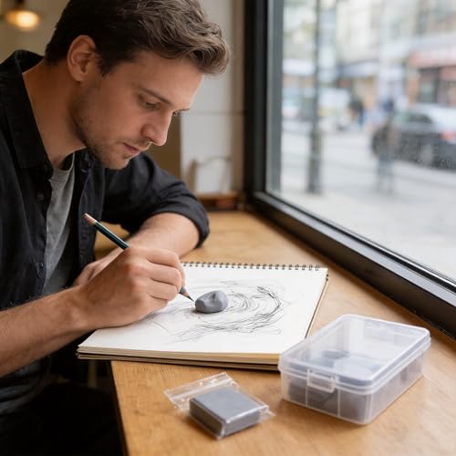 Kneaded Eraser 1 Pack Grey, Soft Moldable Absorbent Kneadable Eraser for Sketching, Drawing, Charcoal, Graphite, Art Blending, with Plastic Storage Case