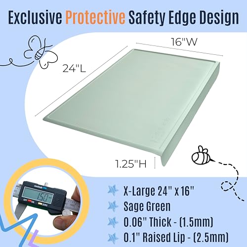 Silicone Craft Mat for Painting, PlayDoh and Art Projects with Angle-Protective Safety Edge – Toddlers & Kids Placemat – Non-Slip & BPA-Free Food Mat – 1.5mm Thick, 24"x16", Sage Green - color: Sage Green, size: 24"L x 16"W