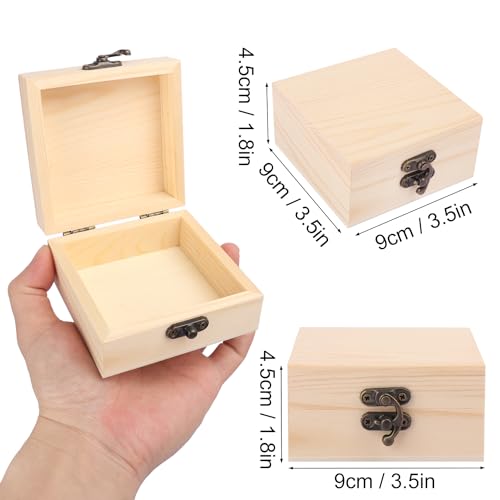 GNIEMCKIN 14 Pack Wooden Box with Hinge Lids, Unfinished Unpainted Wood Boxes for Crafts, DIY Projects, and Jewelry Storage (3.54x3.54x1.77 inch) - size: 14 Pack (3.54x3.54x1.77 inch)