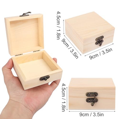 GNIEMCKIN 14 Pack Wooden Box with Hinge Lids, Unfinished Unpainted Wood Boxes for Crafts, DIY Projects, and Jewelry Storage (3.54x3.54x1.77 inch) - size: 14 Pack (3.54x3.54x1.77 inch)