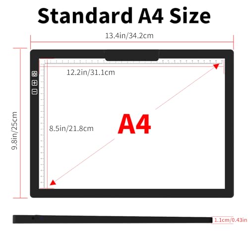 HIUKCOLED Rechargeable A4 Light Pad, Battery Powered Light Board with Top Clip＆Stand, Stepless Dimmable＆6-Level Brightness Adjustable, Wireless LED Tracing Box for Diamond Painting,Drawing,Sketching - style: A4 Clip