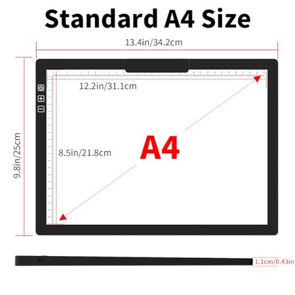 HIUKCOLED Rechargeable A4 Light Pad, Battery Powered Light Board with Top Clip＆Stand, Stepless Dimmable＆6-Level Brightness Adjustable, Wireless LED Tracing Box for Diamond Painting,Drawing,Sketching - style: A4 Clip
