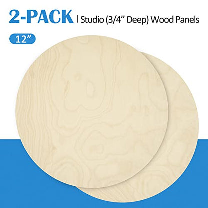 Falling in Art Unfinished Round Birch Wood Canvas Panels Kit, 2 Pack of 12’’ Studio 3/4’’ Deep Cradle Boards for Pouring Art, Crafts, Painting, and More - size: 12' round 2 Pack