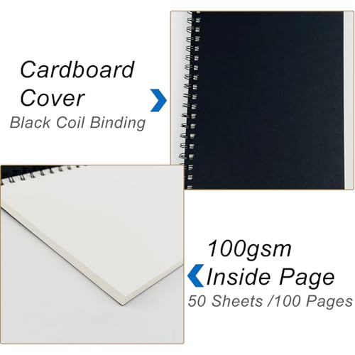 DSTELIN Blank Spiral Notebook, 3-Pack, Soft Cover, Sketch book, 100 Pages / 50 Sheets, 7.5 inch x 5.1 inch, 100GSM, (Black)