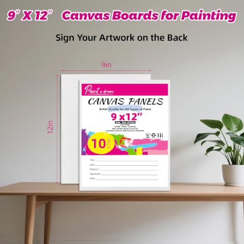 10 Pack 9x12 Canvas Panels for Acrylics & Oils, 100% Cotton, Triple Primed, Acid-Free & Non-Toxic, No Warp, Lightweight Art Boards for Home Decor, Classroom, Gifts, Ideal for Kids, Adults & Artists - size: 9x12" - 10Pack