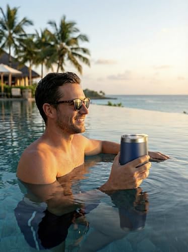 CHILLOUT LIFE 12 oz Stainless Steel Wine Tumbler with Lid - Double Wall Vacuum Insulated Wine Cup Glass Keeping Cold & Hot for Coffee, Champagne, Cocktails, Ice Cream - Powder Coated Navy Blue - color: Navy Blue, style: 1 Pack