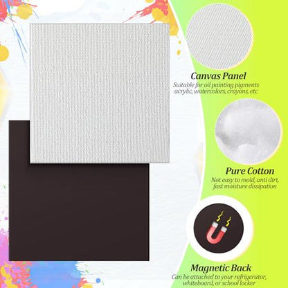 Engrowtic 75 Pcs Mini Magnetic Canvas Panel 3 x 3 Inch Square Small Canvas Boards with Magnet Back for Painting Fridge Art Paints Crafts DIY