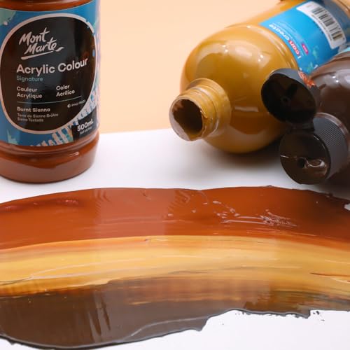Mont Marte Signature Burnt Sienna Acrylic Paint, 16.9oz (500ml), Semi-Matte Finish, Suitable for Canvas, Wood, Fabric, Leather, Cardboard, Paper, MDF and Crafts - color: Burnt Sienna, size: 16.9 Fl Oz (Pack of 1)