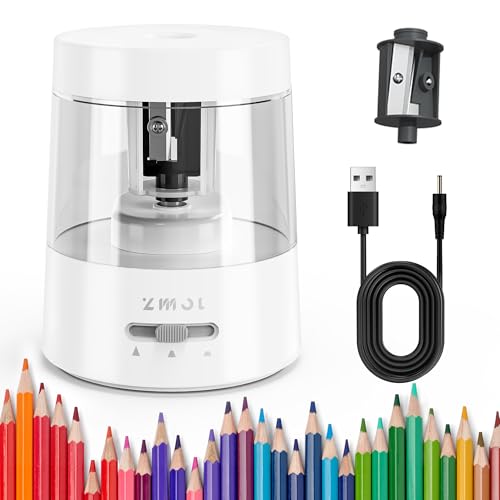 ZMOL Electric Pencil Sharpener - Battery/USB Powered, 3 Sharpening Modes, for No.2 & Colored Pencils, White - color: White