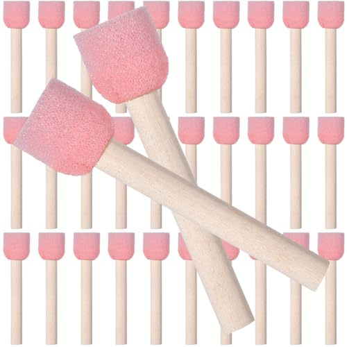 40Pcs 0.75 Inch Round Sponge Foam Brush Foam Stencil Brush Set with Wooden Handle Small Pink Stencil Stippling Painting Tools Decorating Paint Sponges for Staining Varnishes DIY Crafts Adult - style: Style 2