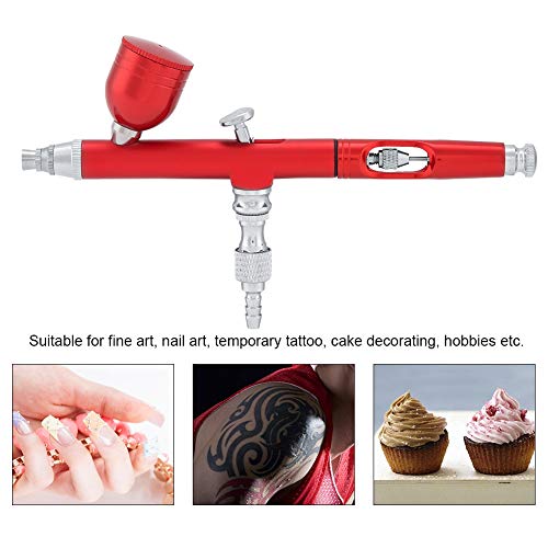 Yosooo Airbrush Kit, Multi-Purpose Gravity Feed Dual Action Paint Spray Gun Set 7CC Capacity 0.3MM Spray Kit Tools for Paint Art Tattoo Nail Design(Red) - color: Red