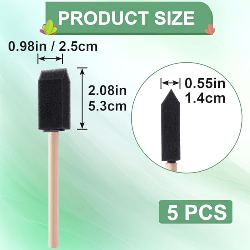 HINZIC 5Pcs Foam Paint Brushes, 1" Sponge Paint Brushes with Wood Handle for Painting, Details, Staining, Varnishes, DIY Crafting