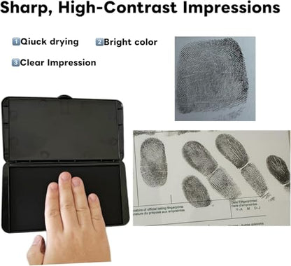 Fingerprint Ink Pad 6-Pack, Ultra-Black Quick-Dry Washable Ink, 10,000+ Crisp Impressions, Large 6.2” Microporous Pad with Snaplock Case, Non-Toxic for Banks, Schools, Legal & Law Enforcement - size: Rectangle Large｜6-Pack