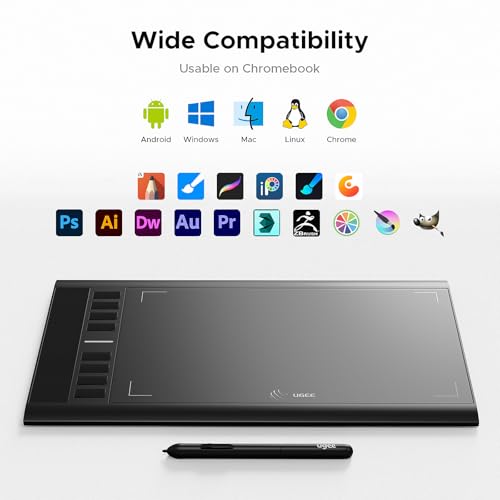 Graphics Drawing Tablet, UGEE M708 10 x 6 inch Large Digital Drawing Pad with 8 Hot Keys 8192 Levels Pen, Graphic Tablets for Computer Graphic Board Creation Sketch for PC/Laptop/Mac OS/Linux/Chrome - style: Wired M708 V3