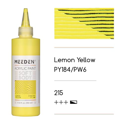 MEEDEN Soft Body Acrylic Paint: Lemon Yellow Hue Matte Finish - 250ml/8.45oz Bulk Acrylic Colors in Ergonomic Bottle - Fluid Flow Art Paints for Artists Canvas Painting - color: Lemon Yellow Hue
