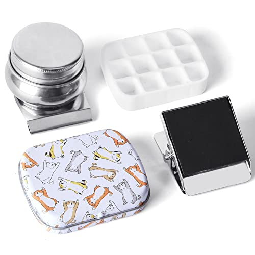 Portable Mini Tin Box,12-Well Empty Watercolor Palette,Small Paint Storage Travel Artist Outdoor Sketch Watercolor Kits with Magnetic Clip and Oil Pot .Lying Cat - color: Outdoor Painting Set-lying Cat