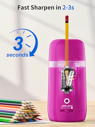 JARLINK Automatic Electric Pencil Sharpener - Hands-Free Operation, 3 Sharpness Modes, 3-Second Sharpening, Rechargeable & Portable for 7-12mm Pencils, Ideal for Classroom and Home Use (Pink) - color: Pink