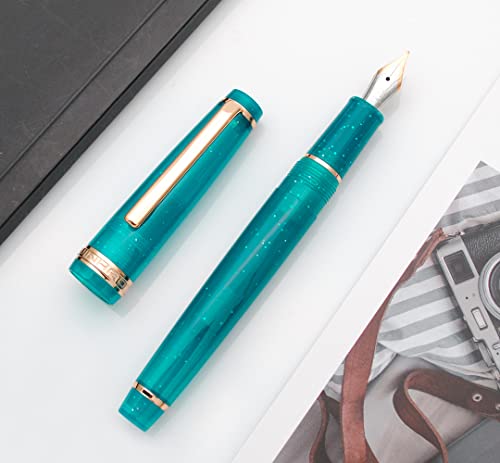 JINHAO 82 Fountain Pen with Gold Clip (F Nib 0.5mm, Fluorescent Peacock Blue) - color: Fluorescent Peacock Blue