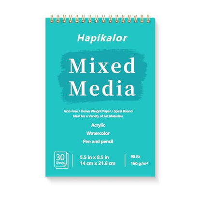 Sketch Book Mixed Media Pad - 5.5" x 8.5" Top Spiral Bound Sketch Pad, 30 Sheets 98lb/160gsm Acid-Free Drawing Paper, Art Supplies Sketchbook for Drawing, Sketching - size: 5.5" x 8.5"