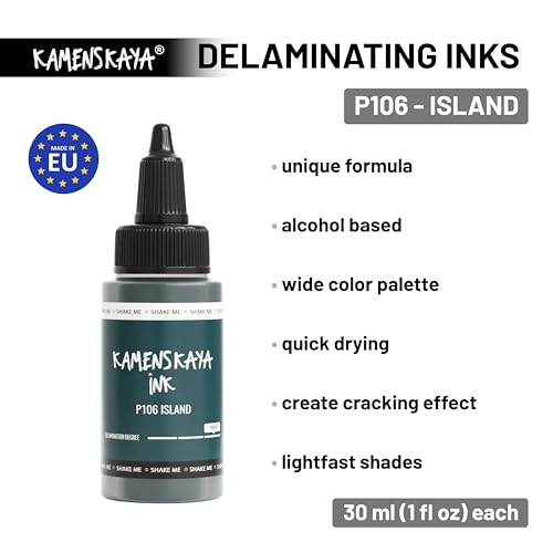 KAMENSKAYA Delaminating Alcohol Inks - Self-Splitting Alcohol Ink P-106 'Island' - 1 fl oz (30 ml) - color: P-106 'Island'