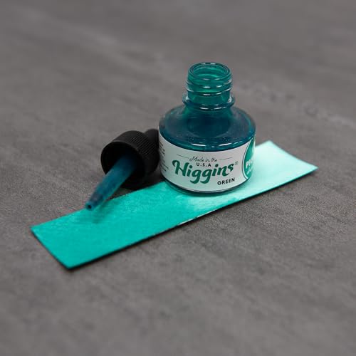 Higgins Green Pigmented Drawing Ink - for Artists and Students - 1 oz. Glass Bottle (HIG44695) - color: Green