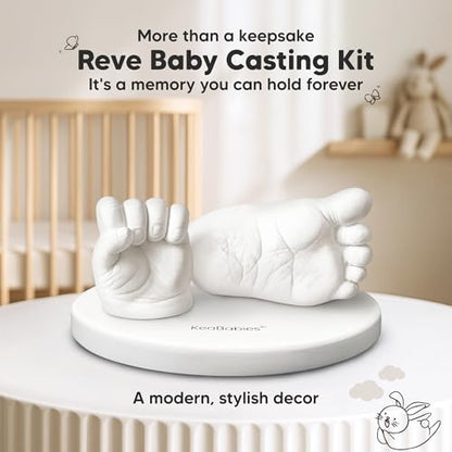KeaBabies Baby Casting Kit Hands and Feet Mold - 3D Newborn Hand Casting Kit & Stylish Wood Base,Easy DIY Infant Foot Molds 0-9 Months,First Christmas & Baby Keepsake Shower Gifts(Round,Alpine White) - color: Alpine White, style: Round