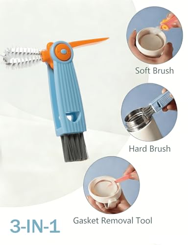 Baby Bottle Brush Set, Bottle Cleaner,2Pcs Bottle Brush with Stand, 2 Hidden Nipple Brush, 2 Straw Brush, 1 Lid Brush, Nylon Bottles Brush Cleaner for Baby Bottle, BPA-Free(Blue) - color: Blue-nylon & Nylon Brush