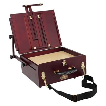 Soho Urban Artist Pochade Box for Plein - Aire Painting French Easel, Lightweight, Portable & Adjustable, Mahogany Finish