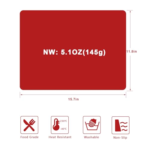 Silicone Placemats, Food-Grade Non-Slip Waterproof, Dining, Countertop Protector, Kitchen Counter Mat, Heat Resistant, Baking mat Dishwasher Safe - color: Red, size: 15.7 x 11.8 in - 2pcs (0.04 in)