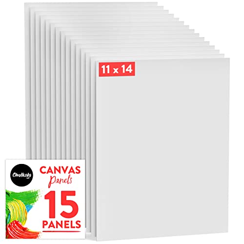 Chalkola 11x14 Canvas for Painting (15 Pack) | Blank Canvas Panels for Painting Acrylic, Oil, Watercolor - Primed 100% Cotton Boards, Acid-Free for Artists, Hobby Painters, Kids & Beginners - size: 15 - 11"x14", style: White