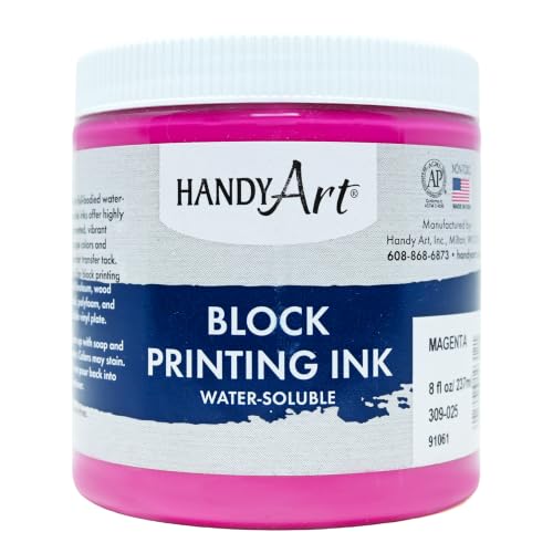Handy Art Block Printing Ink, Magenta, 8 oz Jar, Water-Soluble | Highly Pigmented Vibrant Opaque Color with Superior Transfer Tack, Water Soluble, Certified Safe & AP Non-Toxic, Made in USA - color: Magenta, size: 8 fl oz