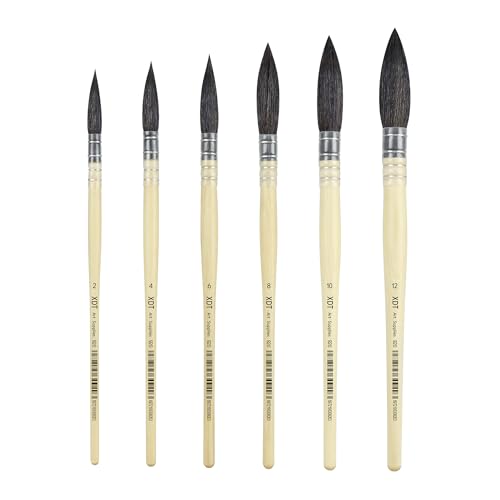 XDT#920 Round Watercolor Artist Paint Brush 6Pcs, Soft Goat Hair for Watercolor, Acrylic, lnks, Gouache Painting - size: Goat Hair All