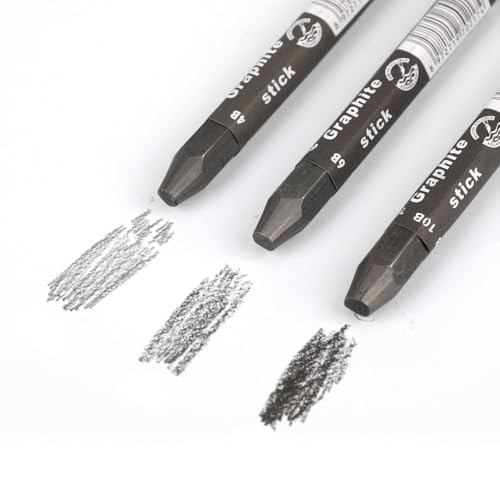 Graphite Sticks for Drawing- Water Soluble -Soft 4B 6B 10B, Artist Graphite Sticks Pencil Set for Sketching, Shading, Pack of 3 Pcs