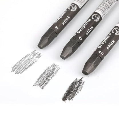 Graphite Sticks for Drawing- Water Soluble -Soft 4B 6B 10B, Artist Graphite Sticks Pencil Set for Sketching, Shading, Pack of 3 Pcs