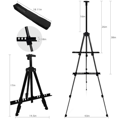 Art Painting Display Artist Easel Stand,Ns Jymb Portable Metal Adjustable Easels for Painting Canvases Height from 17 to 66 Inch - Carry Bag for Table-Top/Floor Displaying and Wedding Signs - Black - style: 66Black 1pack