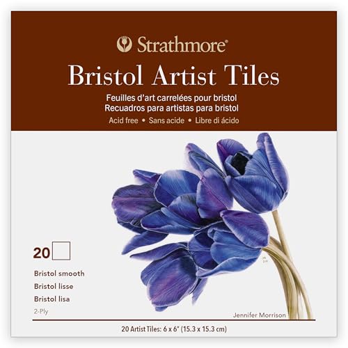 Strathmore 400 Series Artist Tiles Bristol Paper Pad, Smooth Finish (2-Ply), Glue Binding, 20 Sheet, 6x6 inch, 1 Count