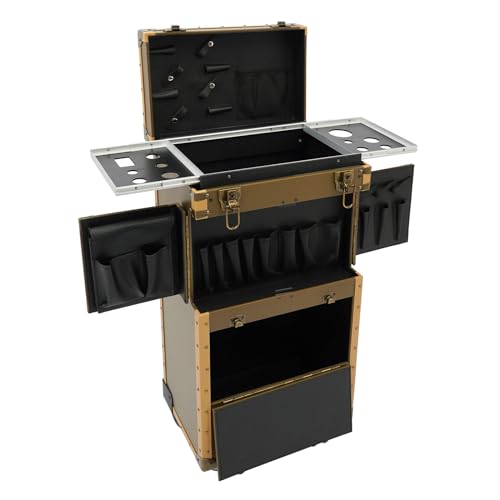 Barber Case Organizer, Portable Hairdressing Tool Organiser w/ 2 Mobile Password Locks & 2 Keys, Rolling Hairdressing Box w/ 4 Wheels, Large Load-bearing Capacity 33.07-44.09 lbs (Gold) - color: Gold