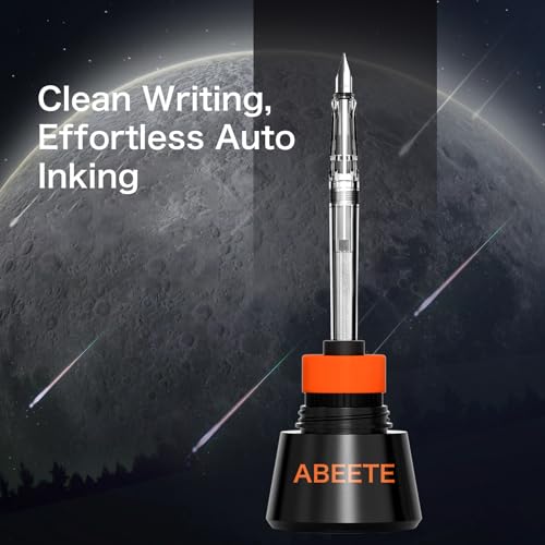 Self-Inking Fountain Pen Set, Auto Ink Refill No Cartridges or Converter Needed, Includes Black Bottled Ink, Clear Barrel, Chrome Trim, Fine Nib-Smooth Writing, Journaling, Calligraphy