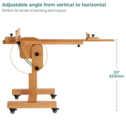 VISWIN Studio Heavy-Duty Easel, Holds Canvas Up to 71", Tilts Flat & Movable, Adjustable Solid Beech Wood Large Easel Stand for Painting, TV & Display, Floor Art Easel for Adults, Artists - Natural - color: Natural