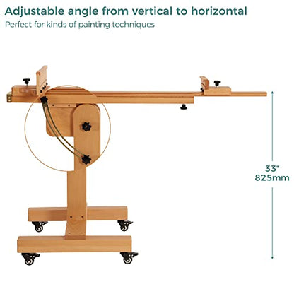 VISWIN Studio Heavy-Duty Easel, Holds Canvas Up to 71", Tilts Flat & Movable, Adjustable Solid Beech Wood Large Easel Stand for Painting, TV & Display, Floor Art Easel for Adults, Artists - Natural - color: Natural