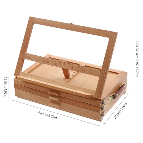 Large Tabletop Easel with 3 Storage Drawers, Portable Travel Art Easel with Palette，Adjustable Beech Wood Table Top Easel, Foldable (0-60° Angle), for Canvases, Books, Artists, Students