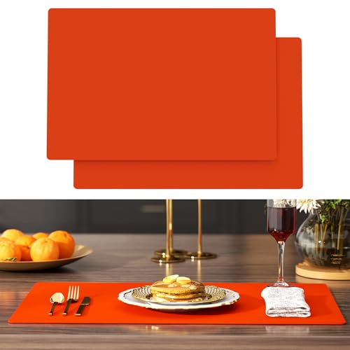 2-Pack Extra Thick Silicone Counter Mats - 24”x16” Large Heat Resistant Kitchen Countertop Protector, Non-Slip Hot Pad Trivet for Air Fryer, Hot Pots & Pans, Coffee Maker(Orange) - color: Orange